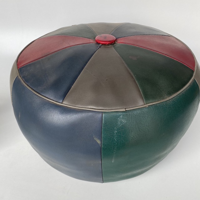 STOOL, Foot or Pouffe - 1970s Retro Vinyl Red Navy Green Grey